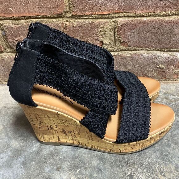Montego Bay Club Black Wedge Sandal Size 6.5 - Picture 4 of 9
